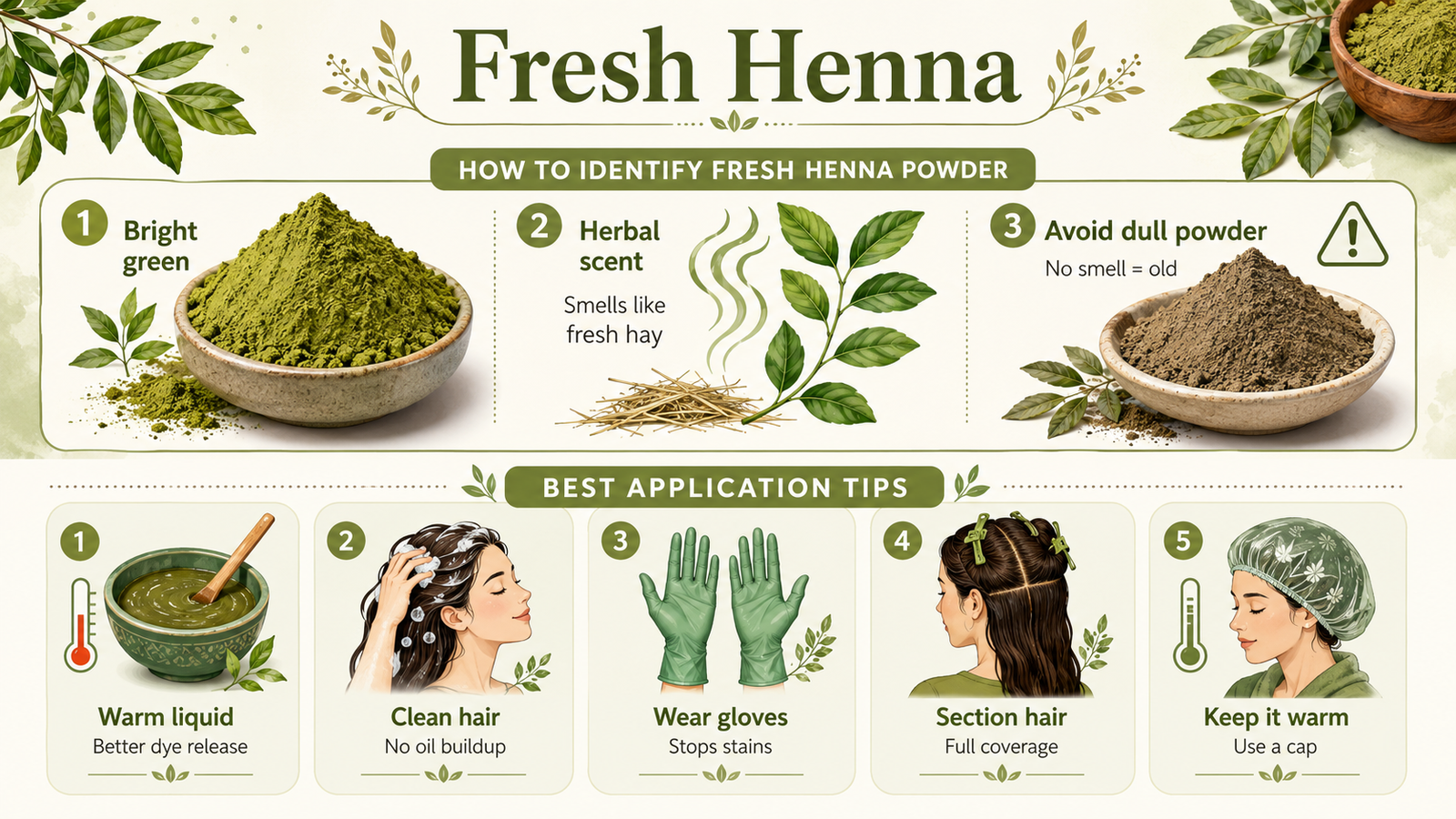 How do you identify fresh henna powder